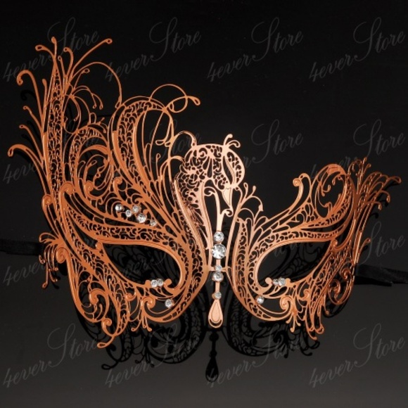 Rose Gold Masquerade Mask Venetian Swan Party Mask - Picture 1 of 4